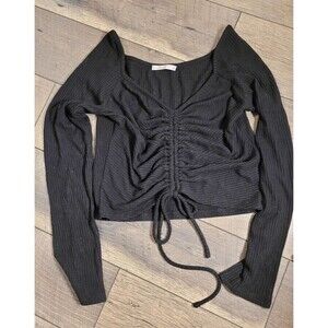 2 for $20 Active USA Crop Top Ribbed Ruching Bow Tie Front Size L